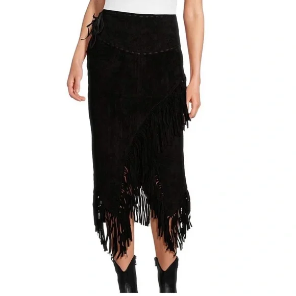 Scully Fringe Suede/Leather Midi Skirt - Picture 1 of 8